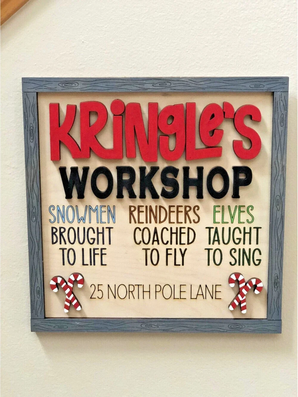 Framed Christmas 3D Wall Art 9x9 Kringles Workshop- Hand Painted Laser Cut